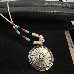 Liquid Sterling Silver Concho Necklace with beads